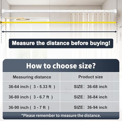 White Shower Curtain Rod 36-68 Inch(3-5.67ft), No Slip No Drill Stainless Steel Spring Tension Curtain Rod, No Rust Shower Rod Adjustable For Bathroom closet - color: White, size: 36"-68"