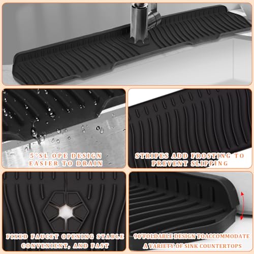 30 Inch Sink Splash Guard,Longer Silicone Sink Mat for Kitchen Bathroom,Kitchen Faucet,Silicone Sink Faucet Mat Splash Guard, Drip Protector Splash Countertop (Black) - color: Black