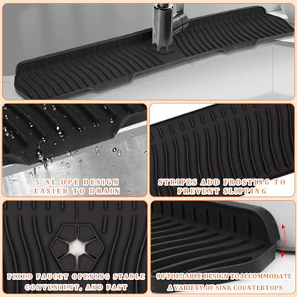 30 Inch Sink Splash Guard,Longer Silicone Sink Mat for Kitchen Bathroom,Kitchen Faucet,Silicone Sink Faucet Mat Splash Guard, Drip Protector Splash Countertop (Black) - color: Black