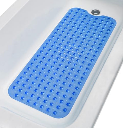 Extra-Long Non-Slip Bathtub & Shower Mat 39”x16” (Smooth/Non-Textured Tubs Only) Safe, Clean, Machine-Washable, Superior Grip&Drainage, Vinyl, Transparent Blue - color: Transparent Blue, size: 39" x 16" (Rectangular)
