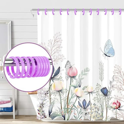 Purple Shower Curtain Hooks - 12 Pcs Circular Plastic Shower Curtain Rings for Bathroom - O Shaped Purple Shower Hooks Rings for Shower Curtain Rod - color: Purple
