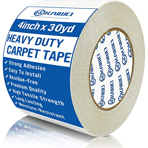 Heavy Duty Carpet Tape 4 Inch x 30 Yards, Extra Wide Double Sided Rug Gripper for Hardwood Floors, Strong Adhesive Non-Slip Tape for Area Rugs, Runners & Mats, High Tack & Durable Hold