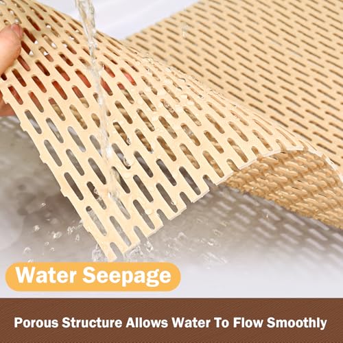 Bathroom Non Slip Shower Mat, Khaki 58x32 Inch Bathtub Mat, Non Slip Bathroom Mat for Elderly and Kids, Easy to Dry, Fast-Dry Drainage Hole, Easy to Prune - color: Khaki, size: 58" x 32" (Rectangular)