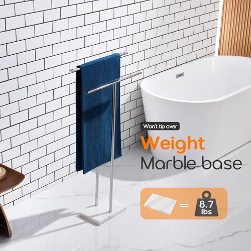 Free Standing Towel Rack for Bathroom 2-Tier Towel Holder Stand with Heavy Marble Base Thicken Steady Design Polished Chrome Stainless Steel AN7005CH - color: Polished Chrome