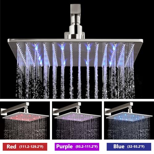 Aolemi Shower Faucet Set with Valve Handheld 10" LED Head Brushed Nickel | Handheld Spray,10 Inch Rain LED Head,Valve and Trim Kit,All Metal,Wall Mount Shower System,Bathroom Mixer - color: Nickel, size: 10 Inch LED Shower Head