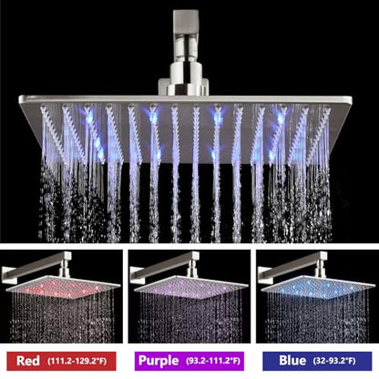Aolemi Shower Faucet Set with Valve Handheld 10" LED Head Brushed Nickel | Handheld Spray,10 Inch Rain LED Head,Valve and Trim Kit,All Metal,Wall Mount Shower System,Bathroom Mixer - color: Nickel, size: 10 Inch LED Shower Head