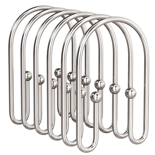 AmazerBath Shower Curtain Hooks, Nickel Shower Curtain Hooks Rust Proof, Non-Slip Simple Double Hook Shower Curtain Hooks for Shower Curtain, Sturdy Shower Curtain Rings, 12Pcs - color: Nickel, style: Minimalist