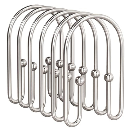 AmazerBath Shower Curtain Hooks, Nickel Shower Curtain Hooks Rust Proof, Non-Slip Simple Double Hook Shower Curtain Hooks for Shower Curtain, Sturdy Shower Curtain Rings, 12Pcs - color: Nickel, style: Minimalist
