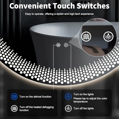 31.5" Round LED Bathroom Mirror with Anti-Fog & Touch Switch - Wall-Mounted Makeup Vanity Mirror, No Drilling Required, Smart Display (31.5") - size: 31.5"L x 31.5"W