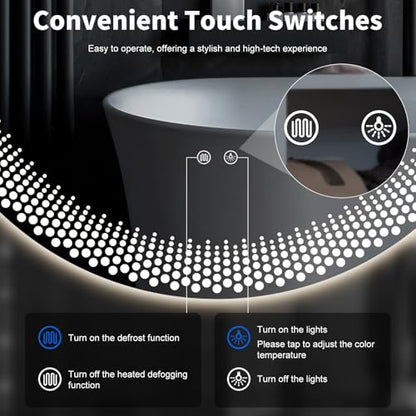 31.5" Round LED Bathroom Mirror with Anti-Fog & Touch Switch - Wall-Mounted Makeup Vanity Mirror, No Drilling Required, Smart Display (31.5") - size: 31.5"L x 31.5"W