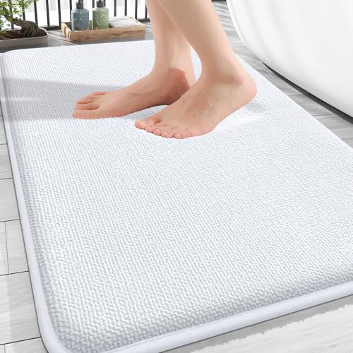 OLANLY Thick Memory Foam Bathroom Rugs 30x20, Absorbent Bath Mat, White | Soft Quick Dry Bath Rugs, Non-Slip, Machine Washable Carpet for Bathroom Floor, Tub and Shower, Home Decor Accessories - color: White, size: 30" X 20"