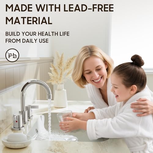Phiestina 8 Inch 3 Hole Widespread Chrome Bathroom Faucet 2 Handle Bathroom Vanity Faucet with Metal Pop Up Drain & Water Supply line,BF03042-K01-C - color: Chrome - 8 IN