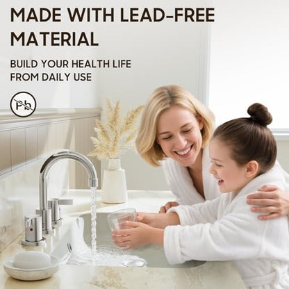 Phiestina 8 Inch 3 Hole Widespread Chrome Bathroom Faucet 2 Handle Bathroom Vanity Faucet with Metal Pop Up Drain & Water Supply line,BF03042-K01-C - color: Chrome - 8 IN