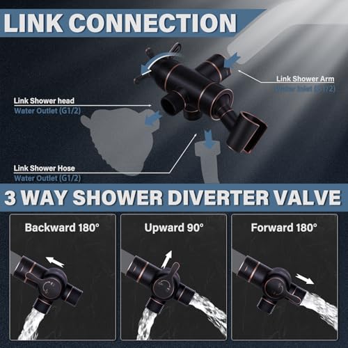 Shower Arm Diverter with Handshower Mount, G1/2 Brass 3 Way Diverter Valve Bathroom Universal Shower System Replacement for Handheld Shower and Fixed Shower Head, Oil Rubbed Bronze - color: Oil Rubbed Bronze
