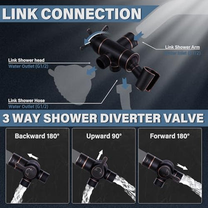 Shower Arm Diverter with Handshower Mount, G1/2 Brass 3 Way Diverter Valve Bathroom Universal Shower System Replacement for Handheld Shower and Fixed Shower Head, Oil Rubbed Bronze - color: Oil Rubbed Bronze