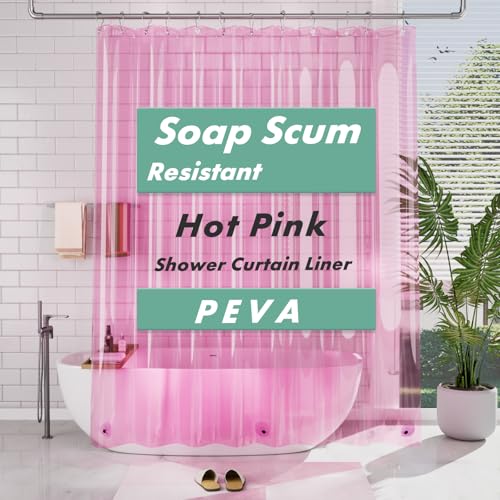 AmazerBath 72x78 Long Shower Curtain Liner, Clear Pink Plastic Shower Liner, Waterproof PEVA Shower Liners, Cute Lightweight Shower Curtains for Bathroom with 3 Magnets & 12 Rustproof Grommets - color: Clear Hot Pink, size: 72"W x 78"L (Pack of 1)