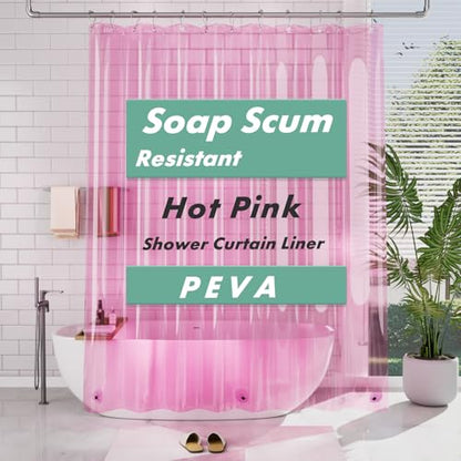 AmazerBath 72x78 Long Shower Curtain Liner, Clear Pink Plastic Shower Liner, Waterproof PEVA Shower Liners, Cute Lightweight Shower Curtains for Bathroom with 3 Magnets & 12 Rustproof Grommets - color: Clear Hot Pink, size: 72"W x 78"L (Pack of 1)