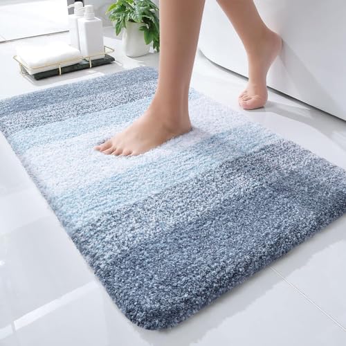 OLANLY Small Bathroom Rugs 24x16, Extra Soft Absorbent Microfiber Bath Rugs | Blue, Non-Slip Quick-Drying Rubber Backing, Machine Washable Plush Bath Mat for Floor, Tub and Shower, Home Decor Accessories - color: Blue, size: 24" X 16"