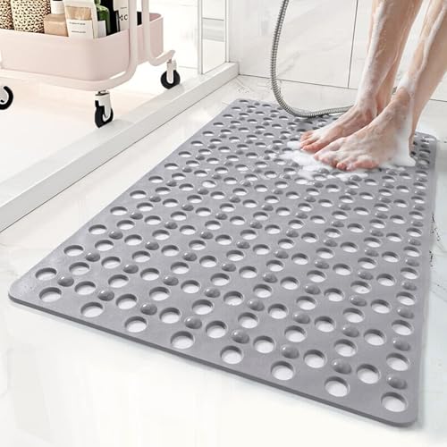 Non Slip Bathtub Mat and Shower Mat 31x17 inch,Bath Mat with Quick Dry Drain Holes and Suction Cups, Soft Comfortable Safe Bathroom Mat for Bath Tub, Floor, Tile (Grey) - color: Grey