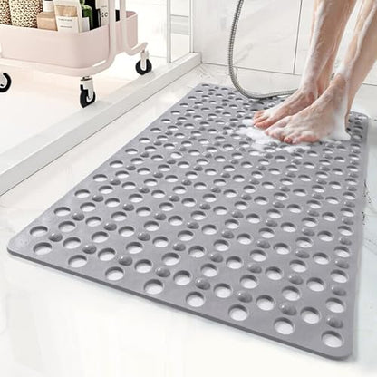 Non Slip Bathtub Mat and Shower Mat 31x17 inch,Bath Mat with Quick Dry Drain Holes and Suction Cups, Soft Comfortable Safe Bathroom Mat for Bath Tub, Floor, Tile (Grey) - color: Grey