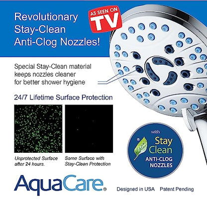 AquaCare 8-mode High Pressure Handheld Shower Head with 2-mode Power Wash | Stay Clean Nozzles, Dual Power Wash for Tub, Tile & Pets, Long 6 ft. Stainless Steel Hose, Wall & Overhead Brackets / Chrome - color: Premium Chrome, style: 2.5 Gallon Per Minute