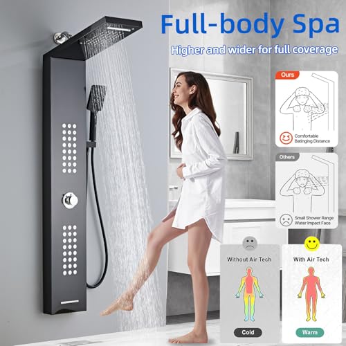 Lengthened Shower Panel Tower System,Rain Shower Head Rainfall Waterfall Shower,Handheld High Pressure Rain Massage System(Black) - color: Black, style: Upgrade and lengthen