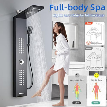 Lengthened Shower Panel Tower System,Rain Shower Head Rainfall Waterfall Shower,Handheld High Pressure Rain Massage System(Black) - color: Black, style: Upgrade and lengthen