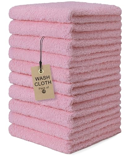 Textila Terry Wash Cloths – Pack of 10, Baby Pink, 12x12 Inches – Soft, Absorbent & Multipurpose Cotton Washcloths for Face, Hand, Bath, Kitchen, Spa, Gym & Hotel Use - color: Baby Pink
