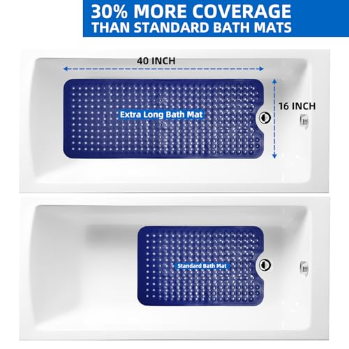 MOONFLY Shower and Bathtub Mat,40x16 Inches,Extra Long Non Slip Mats with Suction Cups and Drain Holes, Machine Washable and Anti Slip Bathmats, Bathroom Mats for Tub Nonslip (Navy Blue) - color: Navy Blue