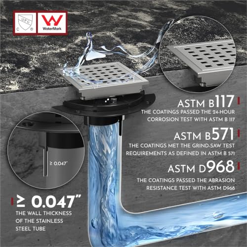 4 Inch Square Shower Floor Drain with Flange,Quadrato Pattern Grate Removable,Food-Grade SUS 304 Stainless Steel,Watermark&CUPC Certified,Brushed - color: Brushed, size: 4 Inch