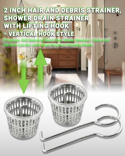 1 Pc Debris and Hair Strainer for Shower Drains Floor Drain, 2 Inch Stainless Steel Debris Basket Hair Trap Catcher with 1 Lifting Hook - Vertical Hook Style - size: Vertical hook Style