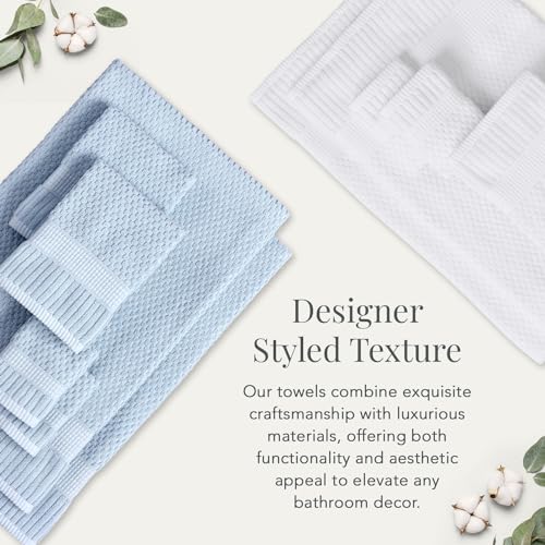 NY Loft 100% Cotton 4-Pack Bath Towel Set | Blue | Oeko-TEX | Quick-Dry | Four 30" x 52" Bath Towels | Super Absorbent | Designer-Styled Texture - color: Chambray Blue, size: Bath Towel (4 Pack)