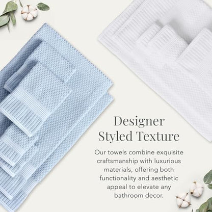 NY Loft 100% Cotton 6-Pack Hand Towel Set | Blue | Oeko-TEX | Quick-Dry | Six 16" x 28" Hand Towels | Super Absorbent | Designer-Styled Texture - color: Chambray Blue, size: Hand Towel (6 Pack)