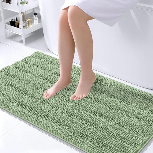OLANLY Thick Large Bathroom Rugs 45x27, Chenille Bath Rugs, Sage Green | Absorbent Striped, Rubber Backing, Machine Wash Dry, Bath Mats for Bathroom Floor, Tub and Shower, Home Decor Accessories - color: Sage Green, size: 45" X 27"
