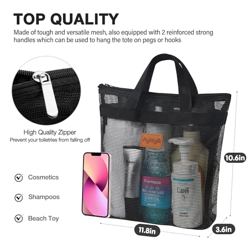 Hommtina 1 Pcs Shower Mesh Caddy Bag Quick Dry Hanging Toiletry and Bath Organizer for Travel and Swimming with Zipper (Black) - color: Black