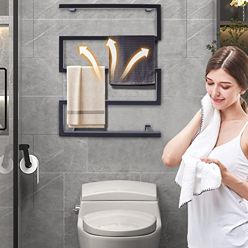 Wall Mounted Heated Towel Rack, Electric Towel Warmer, Stainless Steel Towel Warmer Rack with 5 Bars, Towel Drying Rack for Bathroom, Black