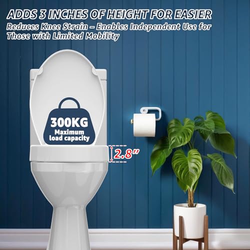 Huttdmel Raised Toilet Seat Elongated 18.5'' for Seniors – Soft Close, Quick Release & Connect, Sturdy PP Material, Won’t Loosen, Ideal for Elderly & Limited Mobility, White - size: Raised Seat Only & Essential
