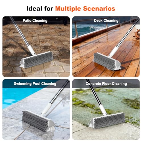 Floor Scrub Brush with Long Handle, Heavy-Duty Tile and Shower Grout Brush Stiff, Professional Grout Cleaner for Bathroom, Kitchen, Floor, Tile Brush Concrete Surfaces