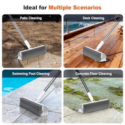 Floor Scrub Brush with Long Handle, Heavy-Duty Tile and Shower Grout Brush Stiff, Professional Grout Cleaner for Bathroom, Kitchen, Floor, Tile Brush Concrete Surfaces