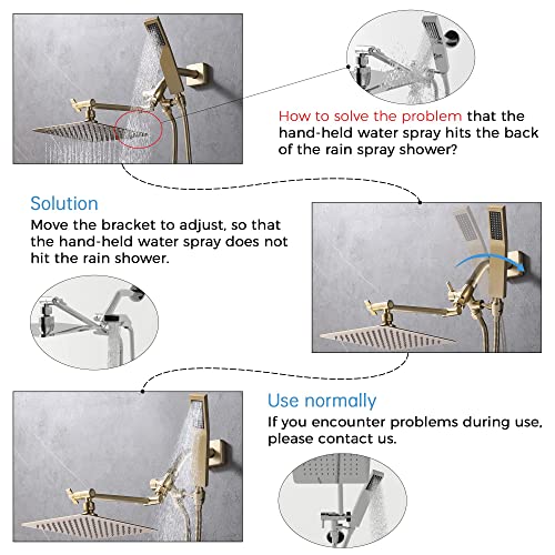 G-Promise All Metal 8-Inch Dual Square Shower Head Combo, Rain Shower Head, Handheld Shower Wand with 71-Inch Extra Long Hose, 3-Way Diverter, Adjustable Extension Arm, Brushed Gold | Built to Last, Easy Install, Adjustable Height & Angle for All Heights,