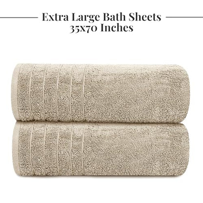 2 Piece Extra Large Bath Sheets 35 x 70 Inches, Beige | 100% Cotton, Larger & Lighter Weight, Quicker to Dry, Super Soft & Absorbent, Oversized Bath Towels - color: Beige