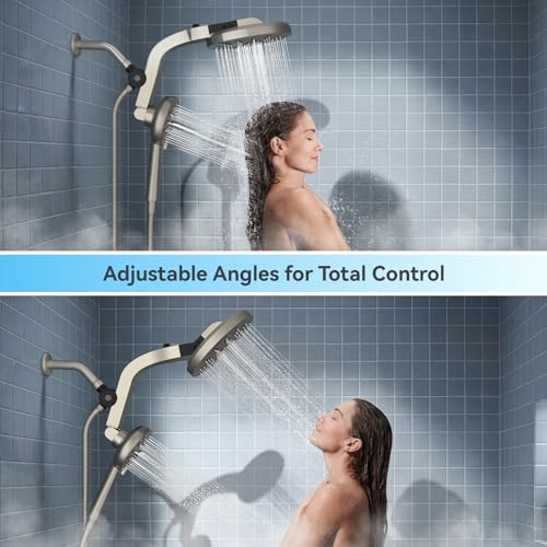 INAVAMZ High Pressure Rain Shower Head Combo with Magnetic Handheld Nickel | Dual Shower System with Rainfall Showerhead and 8-Spray Handheld, Magnetic Dock, Adjustable Angle, Power Jet for Cleaning - color: Nickel
