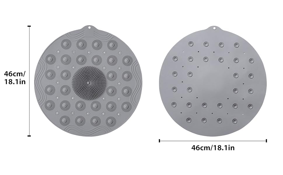 Round Shower Mat, Non Slip Bath Mat with Suction Cup Shower Stall Mats 18.1 x 18.1 inches, Soft Shower Mat, Silicone Material