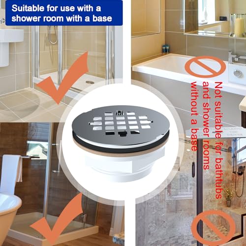 (1 Pack) Yariwiz 2" No-Caulk Snap-in Round Floor Shower Drain for Shower Pan with 4-1/4" Stainless Steel Round Grid Cover
