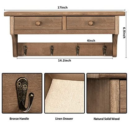 Emfogo Coat Hooks Mounted, Rustic Wood Coat Rack Mount Shelf with Hooks, Farmhouse Coat Rack with Shelf & Coat Hook for Entryway, Mudroom, Bedroom, Kitchen, Bathroom(Walnut) - color: Walnut