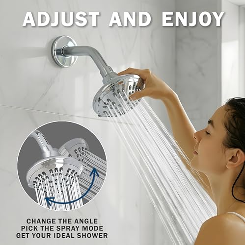 6 Function Luxury Shower Head - 1.8 GPM - Polished Chrome | High Pressure Boosting, Adjustable, Wall Mount, Bathroom Showerhead With Anti-Clog Nozzles, Best For Low Flow Showers - color: Polished Chrome, size: 1.8 GPM