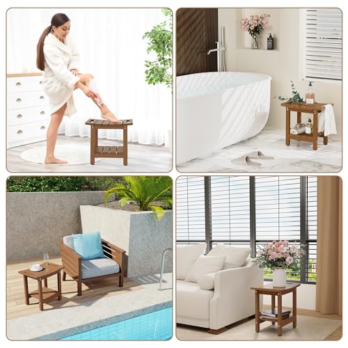 HIPS Shower Benches for Inside Shower, Shower Stool with Space-Efficient Storage Shelf, Waterproof Shower Chair Seat for Spa Bathroom(Brown) - color: Brown