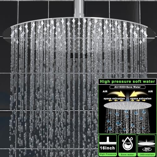 HOMEDEC 16" Round Rain Full Body Shower System with Dual 6" Wall Shower Head, 5 Way Valve with 2-Function Handheld Shower and Body Sprays, Chrome - color: Chrome, style: 5-Way + 2x 6" Top