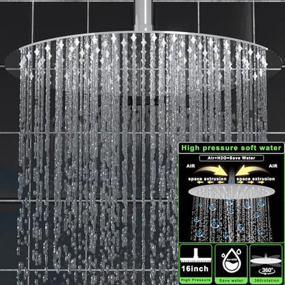 HOMEDEC 16" Round Rain Full Body Shower System with Dual 6" Wall Shower Head, 5 Way Valve with 2-Function Handheld Shower and Body Sprays, Chrome - color: Chrome, style: 5-Way + 2x 6" Top