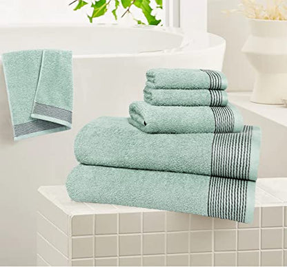100% Cotton Ultra Soft 6 Pack Towel Set, Contains 2 Bath Towels 28x55 inchs, 2 Hand Towels 16x24 inchs & 2 Washcloths 12x12 inchs, Compact Lightweight & Highly Absorbant - Sea Green - color: Sea Green, size: 6 Pack Towel Set